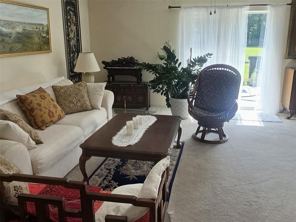 A living room features a white sofa, a wooden coffee table, and a rattan chair — 19965 NW 257TH TERRACE, HIGH SPRINGS, FL