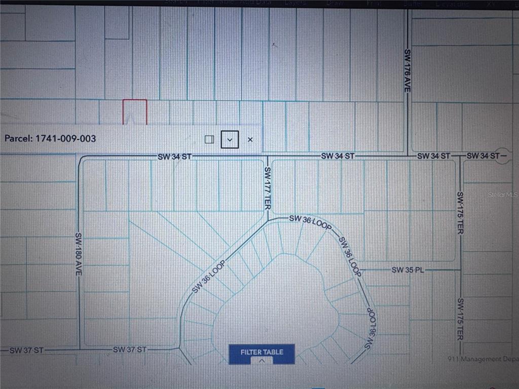 This is a digital map showing property parcel boundaries and street names in a residential area — 000 SW 34TH STREET, DUNNELLON, FL