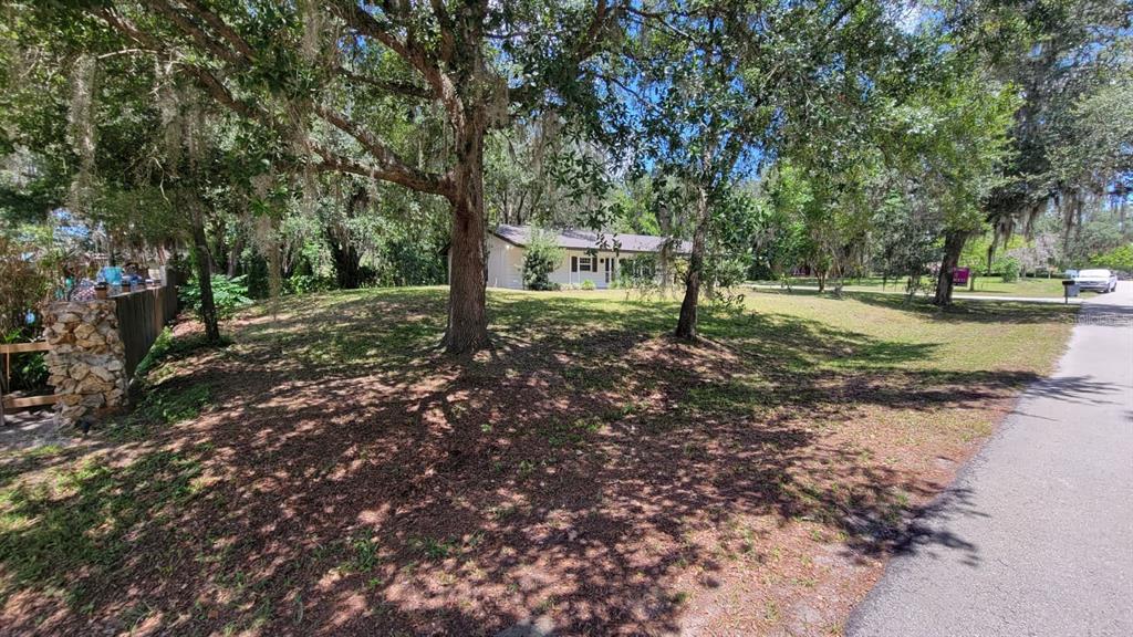 A single-story house sits on a grassy, tree-filled lot next to a paved road — 3036 LOWERY DRIVE, OVIEDO, FL