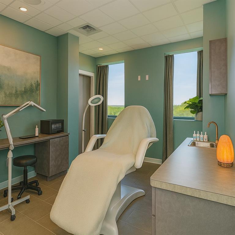 A treatment room features a reclining chair, a sink, a desk, and large windows — 3755 7th Terrace, Vero Beach FL 32960, VERO BEACH, FL
