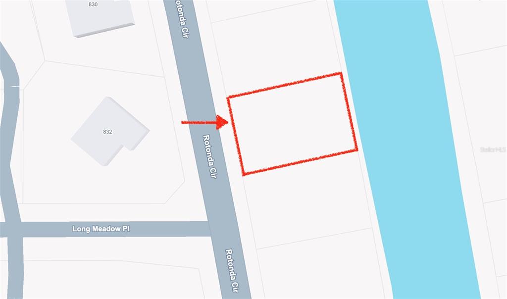 This is a map showing a vacant lot highlighted in red along Rotonda Circle — 835 ROTONDA CIRCLE, ROTONDA WEST, FL