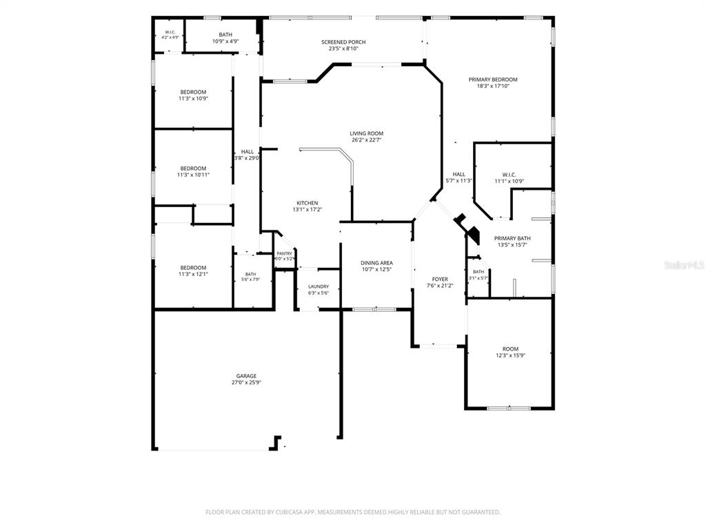 This is a floor plan of a single-story house featuring four bedrooms and a garage — 13618 OLD DOCK ROAD, ORLANDO, FL