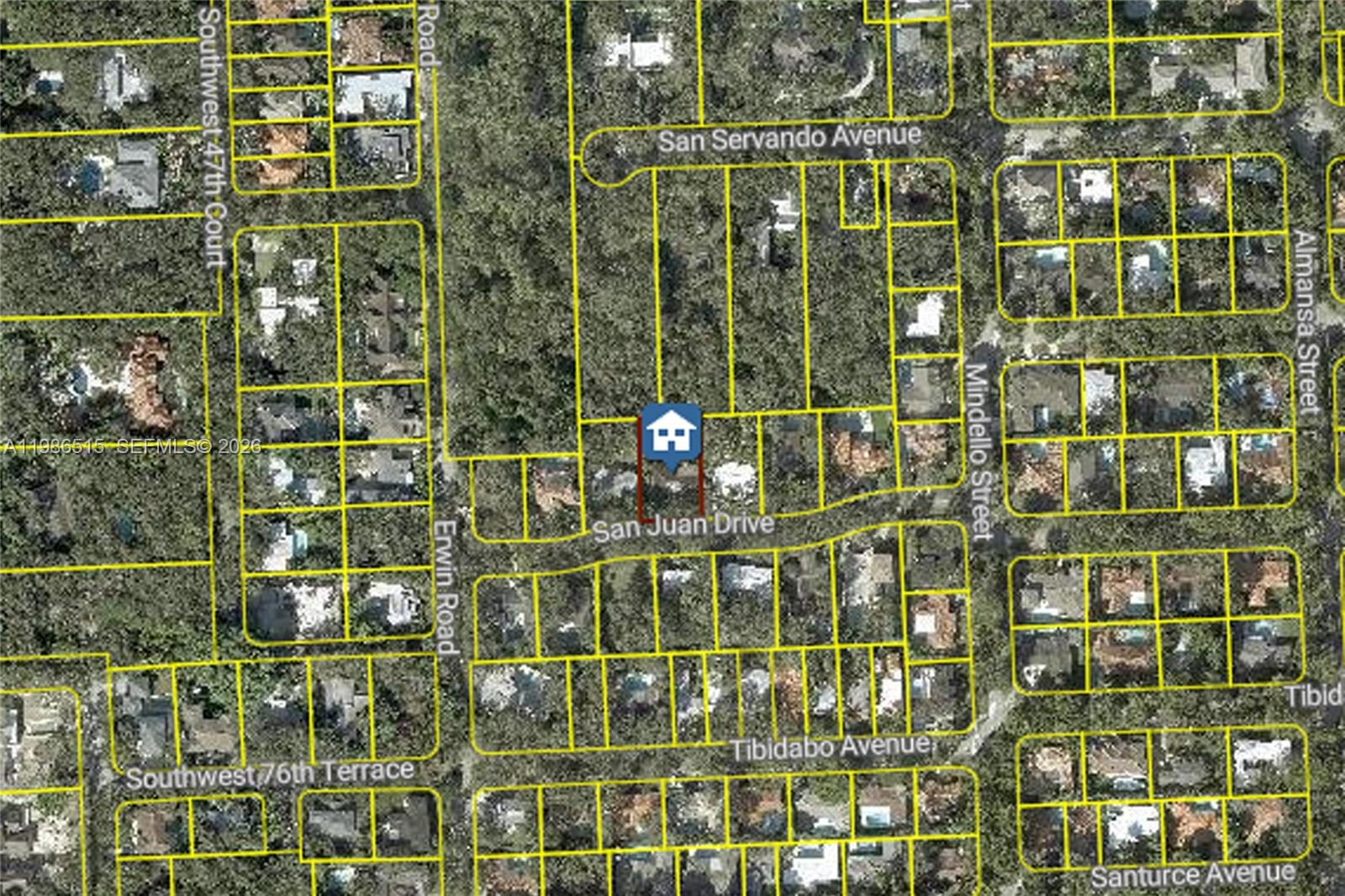 This is an aerial map showing residential property lots and streets in a suburban neighborhood — 731 San Juan Dr, Coral Gables FL 33143, CORAL GABLES, FL