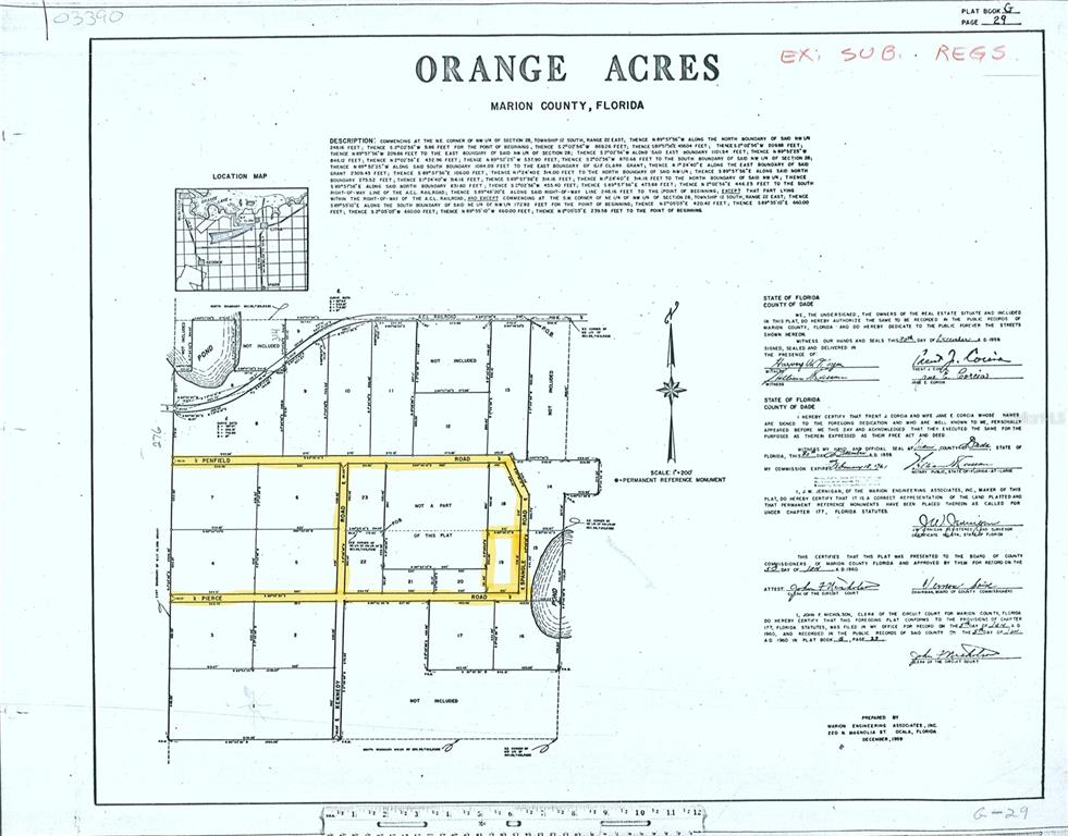 This is a land survey plat map for the Orange Acres subdivision in Marion County, Florida — 000 NE 189TH LANE Lot 19, CITRA, FL