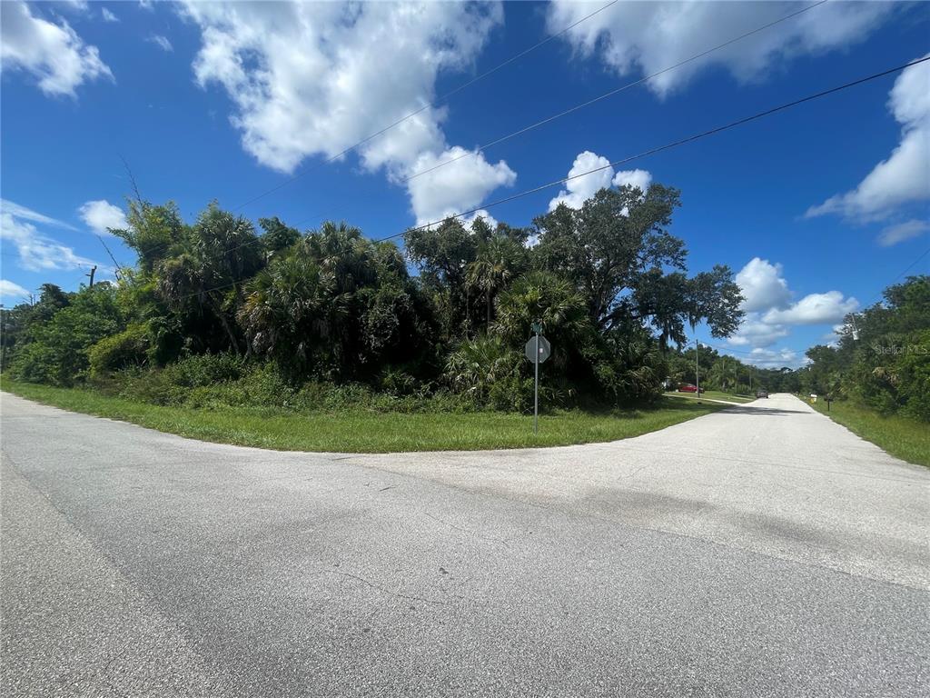 A vacant, heavily wooded corner lot sits at the intersection of two paved roads — SNYDER   (LOT 6 BLOCK 1019) STREET, NORTH PORT, FL