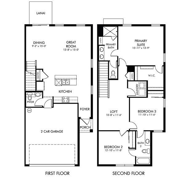 This floor plan shows a two-story home layout with a garage, kitchen, and bedrooms — 590 Salisbury Circle, Fort Pierce FL 34982, FORT PIERCE, FL