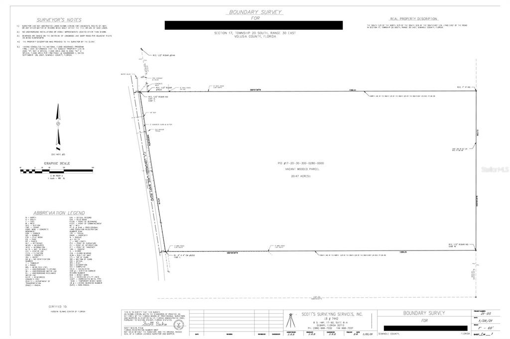 This is a boundary survey map for a 20.47-acre vacant parcel of land — 400 LONGWOOD LAKE MARY ROAD, LAKE MARY, FL