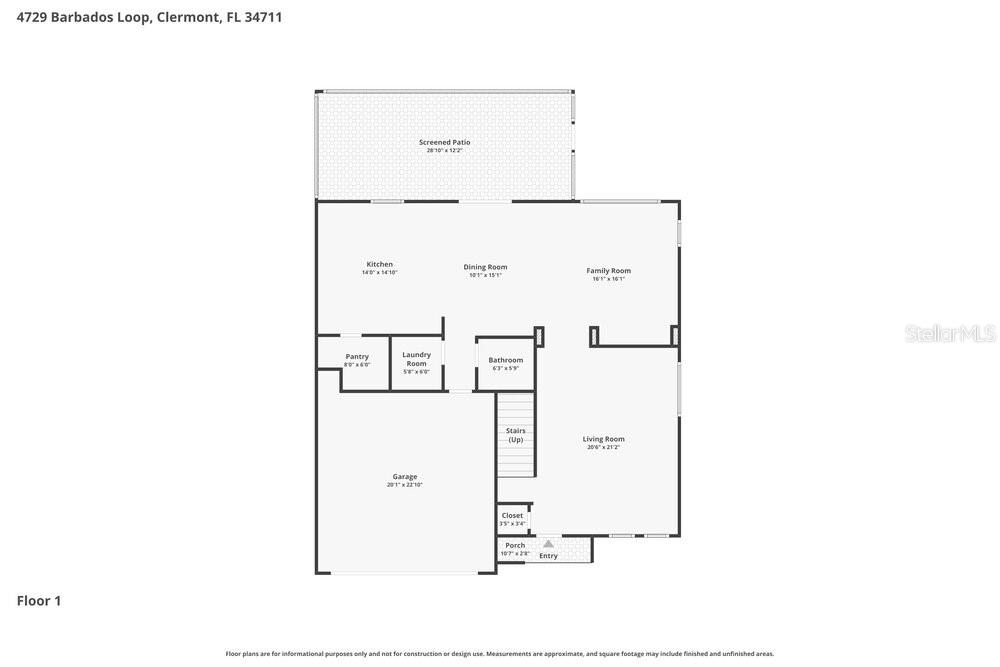 This is a floor plan for the first level of a residential home — 4729 BARBADOS LOOP, CLERMONT, FL