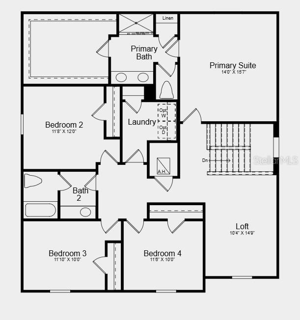 This is a floor plan of a residential second story with four bedrooms and a loft — 7413 FIELDSTONE DRIVE, GROVELAND, FL