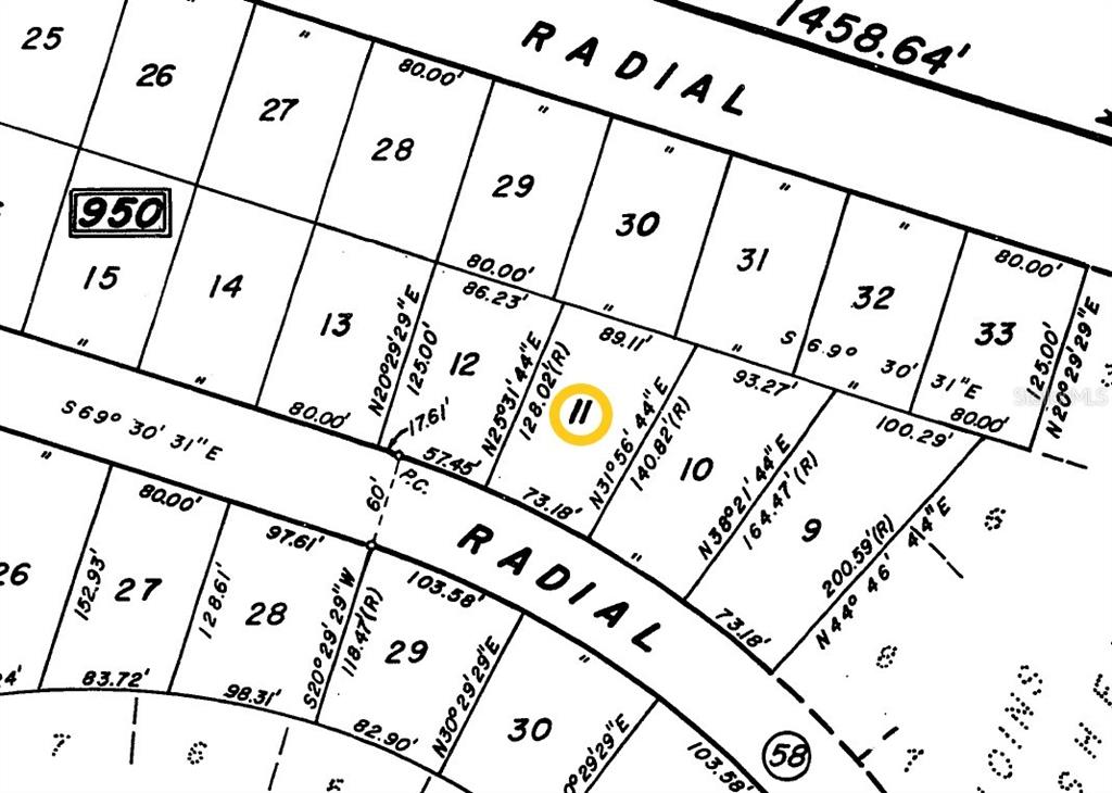 This is a plat map showing property lot boundaries, dimensions, and street names — MALAUKA RADIAL, OCKLAWAHA, FL