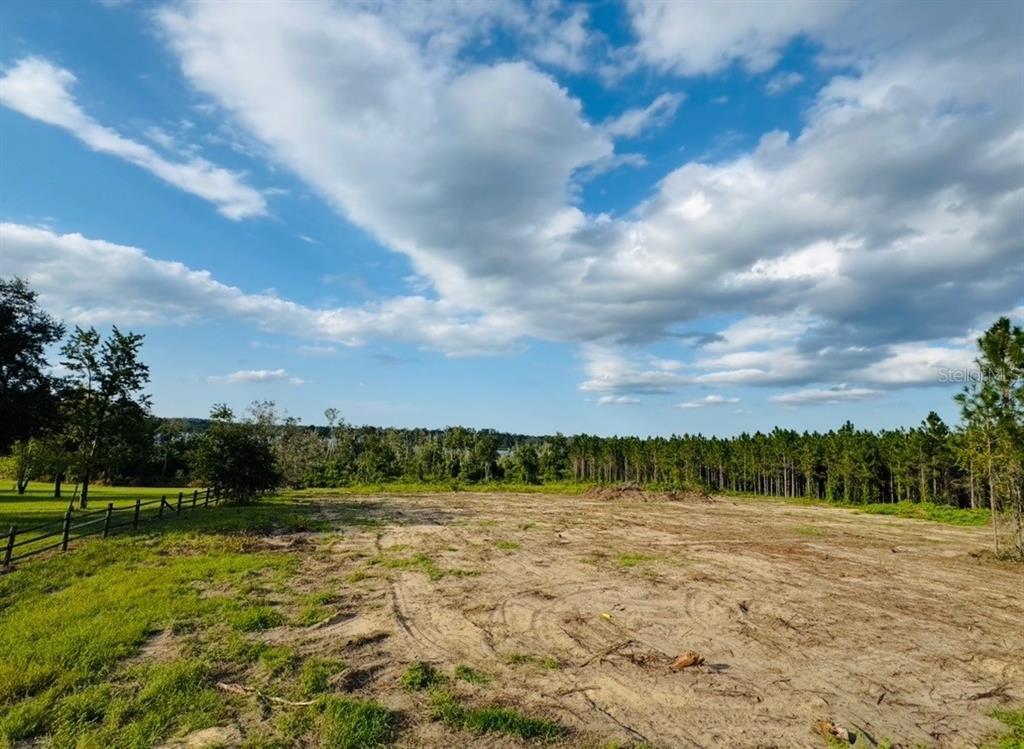 A large, cleared dirt lot sits in front of a line of trees under a cloudy sky — 16865 SE 27TH PLACE ROAD, OCKLAWAHA, FL