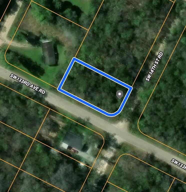 This is an aerial map view of a rectangular plot of land — 13320 SW 14TH STREET ROAD, OCALA, FL