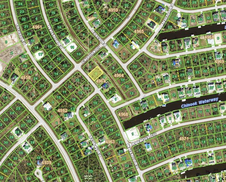 This is a map showing residential lots and streets in a suburban neighborhood — 8172 WELSFORD ROAD, PORT CHARLOTTE, FL