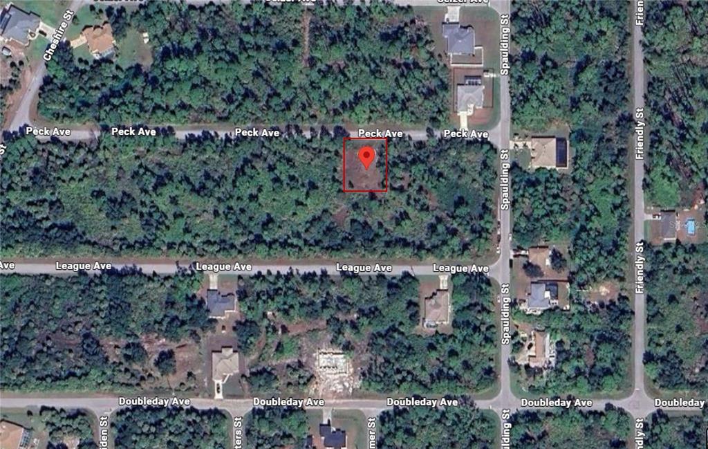 This is an aerial map view of a vacant, wooded residential lot — 13145 PECK AVENUE, PORT CHARLOTTE, FL
