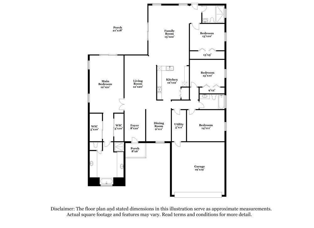 This is a floor plan for a single-story house with three bedrooms and a garage — WEST PALM BEACH, FL