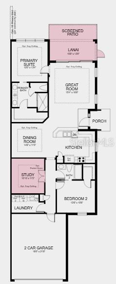This is a floor plan for a single-story home featuring a two-car garage and lanai — 7520 MOONBEAM AVENUE, SARASOTA, FL