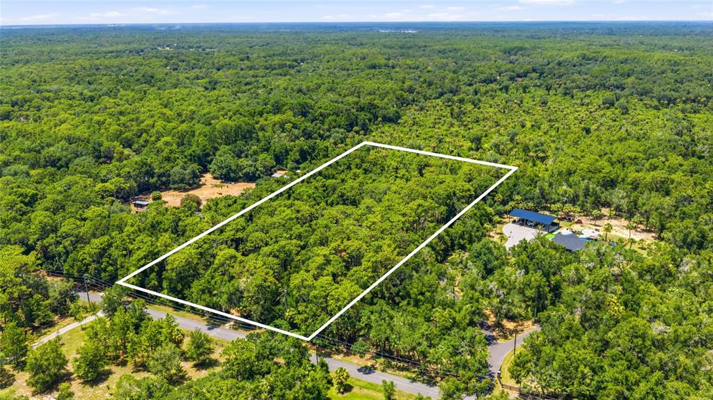 An aerial view shows a rectangular plot of land outlined in white amidst dense forest — 9661 W DEEPWOODS DRIVE, CRYSTAL RIVER, FL