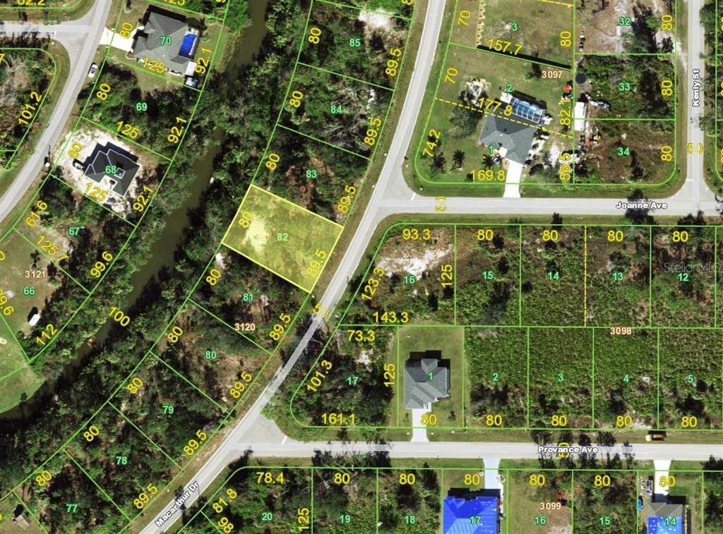 This is a satellite map showing residential property lot lines and parcel numbers — 159 MACARTHUR DRIVE, PORT CHARLOTTE, FL