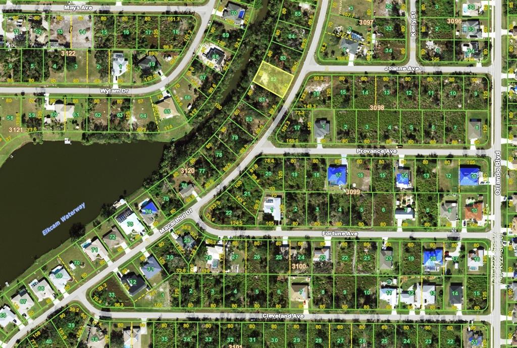 This is a map showing property lot lines and street layouts in a residential neighborhood — 159 MACARTHUR DRIVE, PORT CHARLOTTE, FL