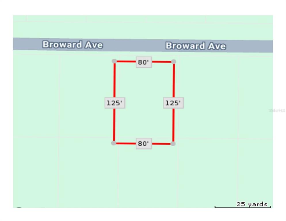 This is a map showing the rectangular dimensions of a property lot — BROWARD AVENUE, NORTH PORT, FL