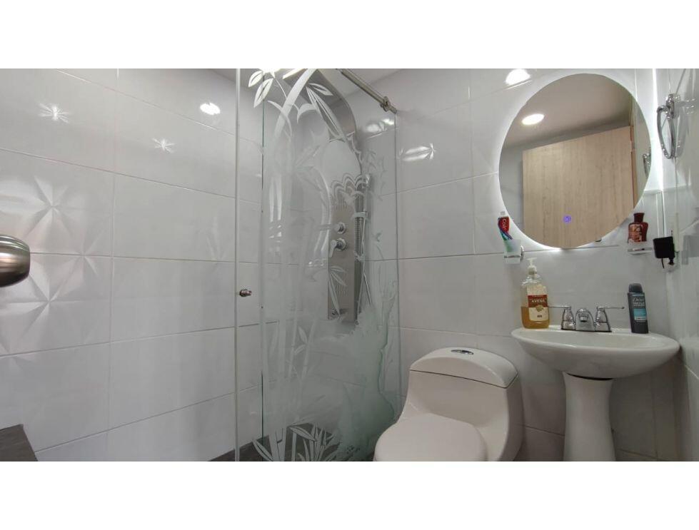 A bathroom features a glass shower enclosure, a pedestal sink, and a circular wall mirror — 8-77 Carrera 8va. Barrio Chipre # 77, FL