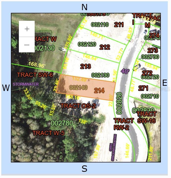 This is a property map showing lot 214 highlighted in orange among surrounding land parcels — 1218 BUTTERFLY ORCHID ROAD, DAVENPORT, FL