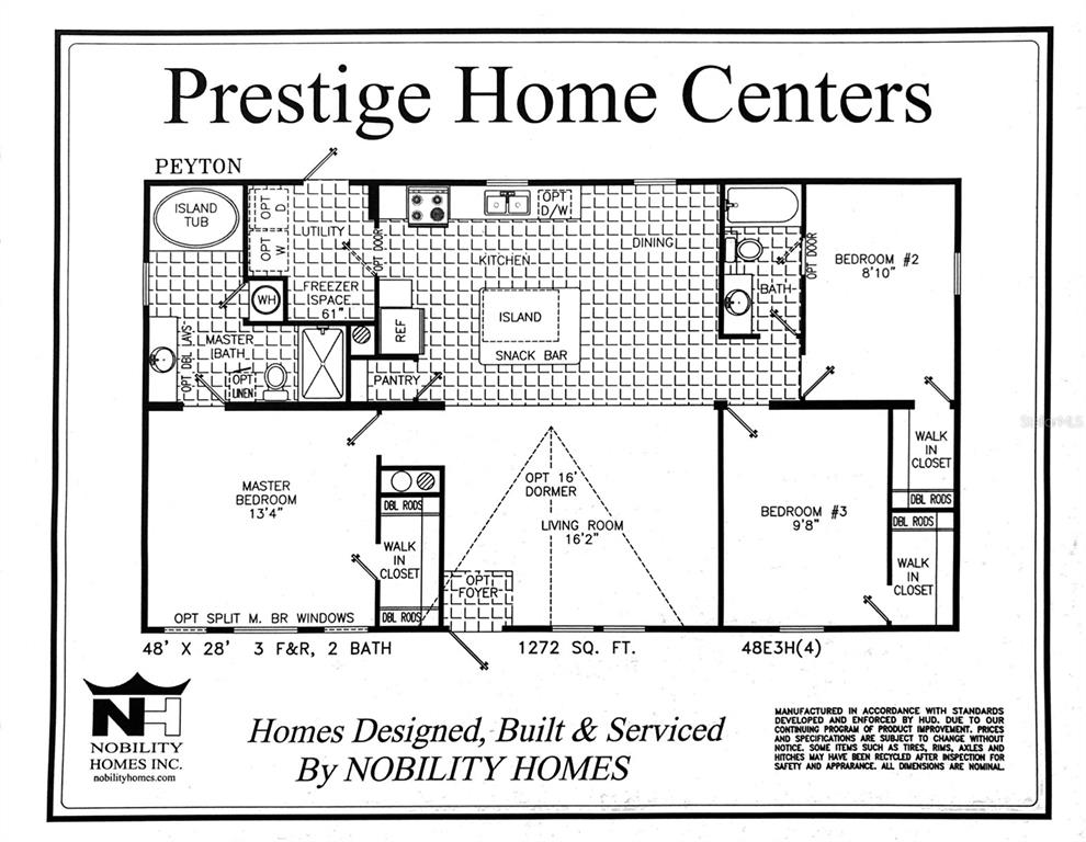 This is a floor plan for a three-bedroom, two-bathroom manufactured home — 3264 STEPHENS BOULEVARD, SPRING HILL, FL