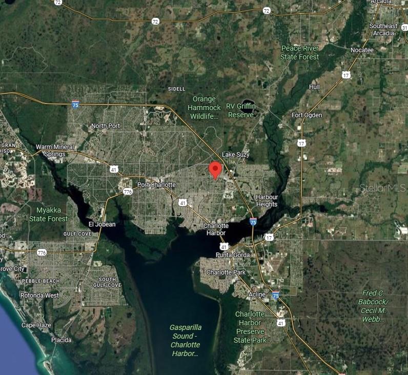 This is a map showing the location of a property in the Port Charlotte area — 23193 ALASKA AVENUE, PORT CHARLOTTE, FL