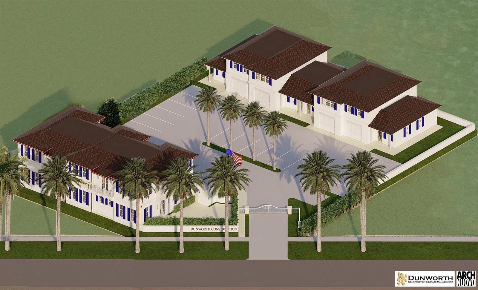 This architectural rendering shows a commercial property with two buildings, a parking lot, and landscaping — 12220 S Dixie Highway, Hobe Sound FL 33455, HOBE SOUND, FL