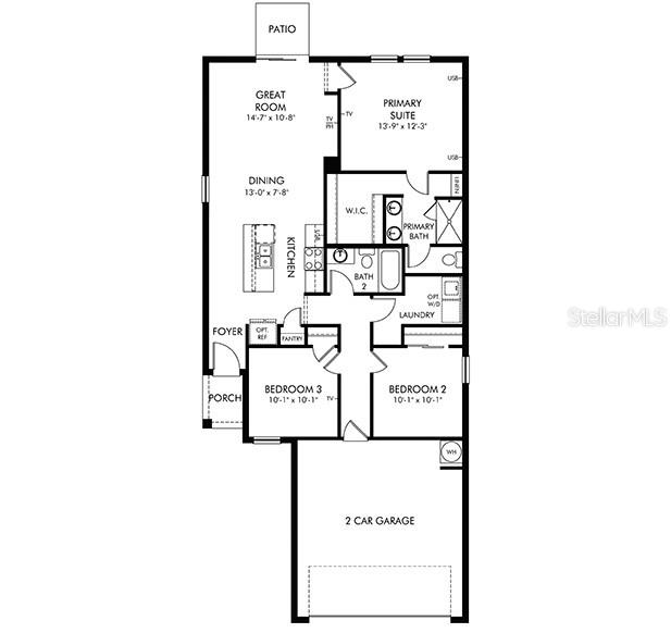 This is a floor plan for a single-story home with three bedrooms and a garage — 3940 GIORGIO DRIVE, WINTER HAVEN, FL