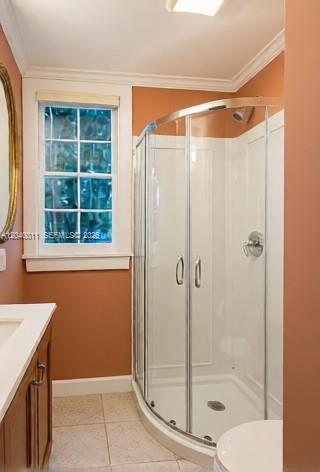 A bathroom features a corner glass shower stall, a window, and a wooden vanity — 1411 Truman Ave # 0, Key West FL 33040, KEY WEST, FL