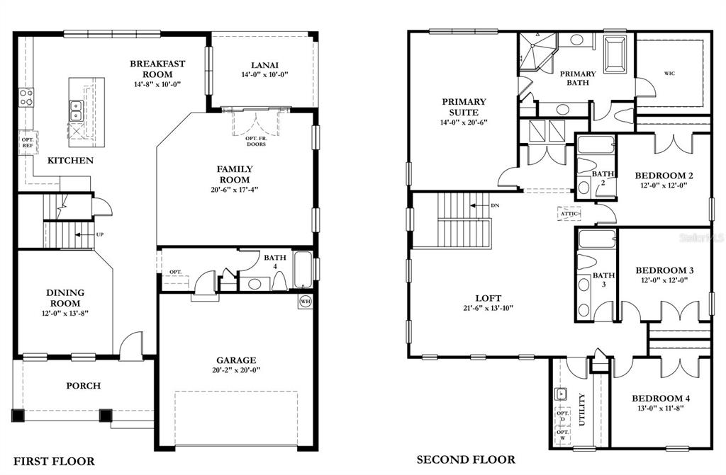 This is a two-story residential floor plan showing the layout of rooms and living areas — 1004 W INDIANA AVENUE, TAMPA, FL