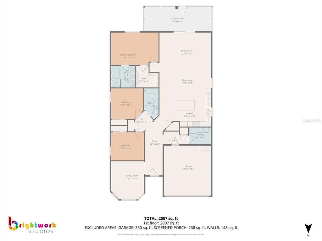 This is a floor plan of a single-story house with a garage and screened porch — 4594 FARMHOUSE GATE TRAIL, JACKSONVILLE, FL