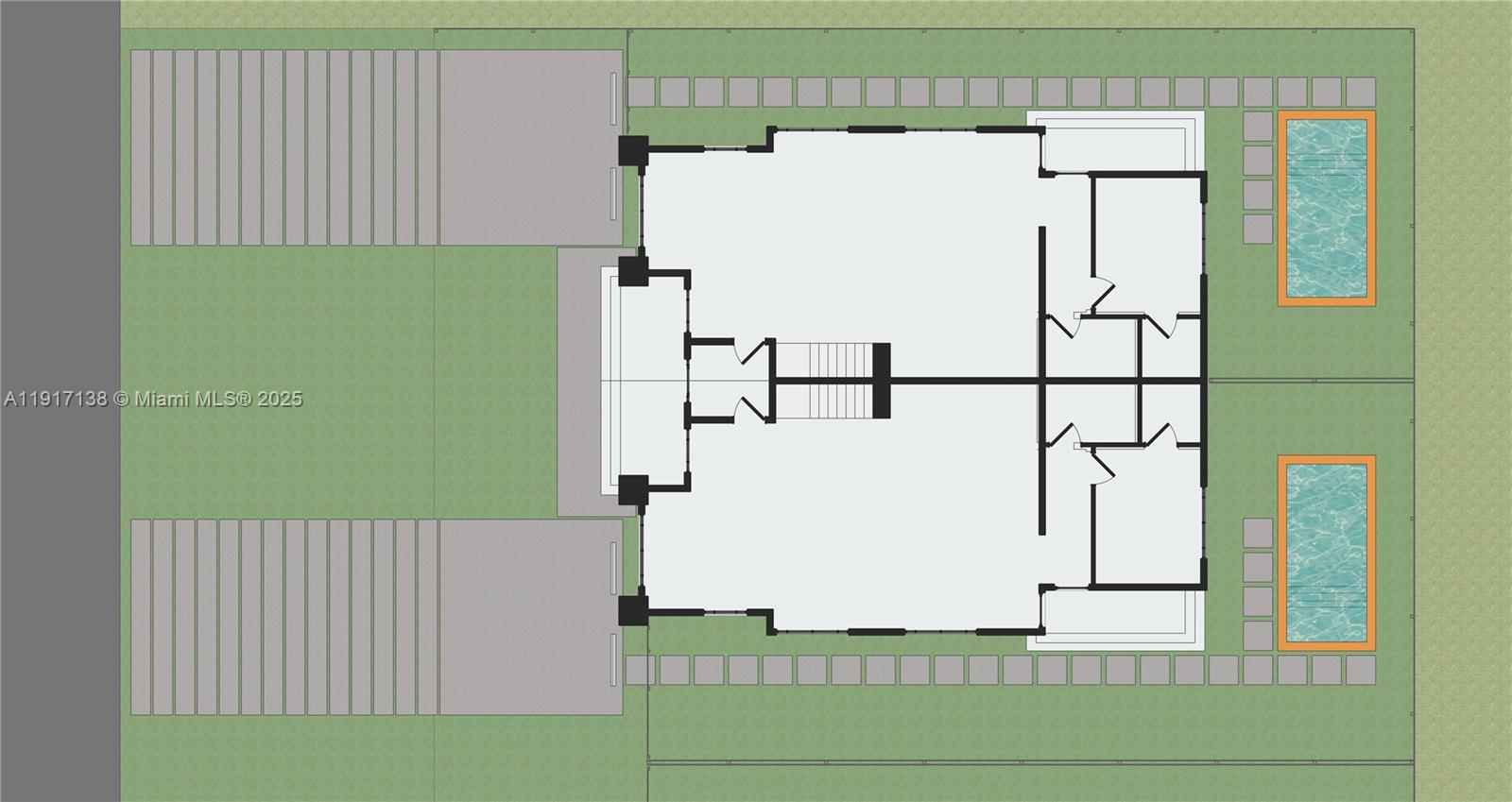 This is a floor plan rendering of a duplex with private pools and driveways — 6301 SW 27th St, Miami FL 33155, MIAMI, FL