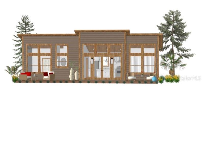 This is a digital rendering of the exterior of a modern, single-story home — 225 GARDENIA AVENUE, GEORGETOWN, FL