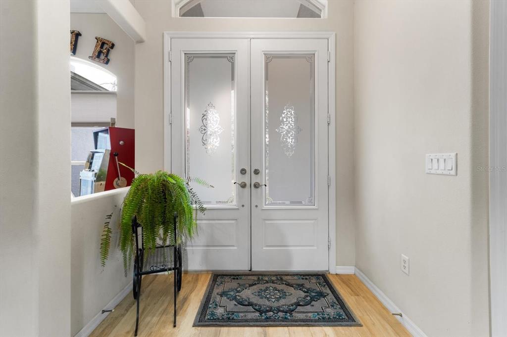 An entryway features double white doors with glass inserts, a fern, and a patterned rug — 5194 W DEPUTY DRIVE, BEVERLY HILLS, FL