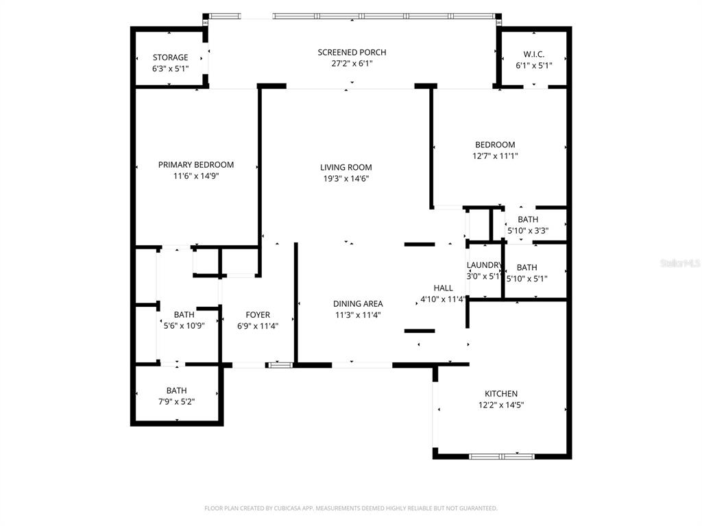 This is a floor plan for a residential unit featuring two bedrooms and a screened porch — 20 EVELYN COURT, OLDSMAR, FL