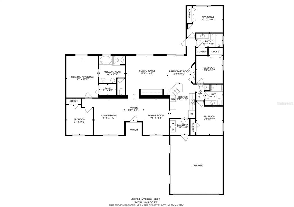 This is a floor plan for a single-story house with a garage and four bedrooms — 12803 YARN PLACE, RIVERVIEW, FL