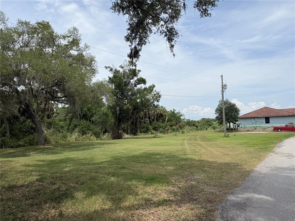 A grassy lot with mature trees sits next to a paved road and a house — 3208 16TH AVE E, PALMETTO, FL