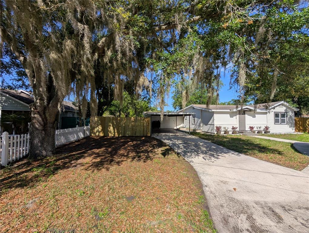 A single-story house with a concrete driveway, carport, and large oak tree with Spanish moss — 739 CENTER STREET, WAVERLY, FL