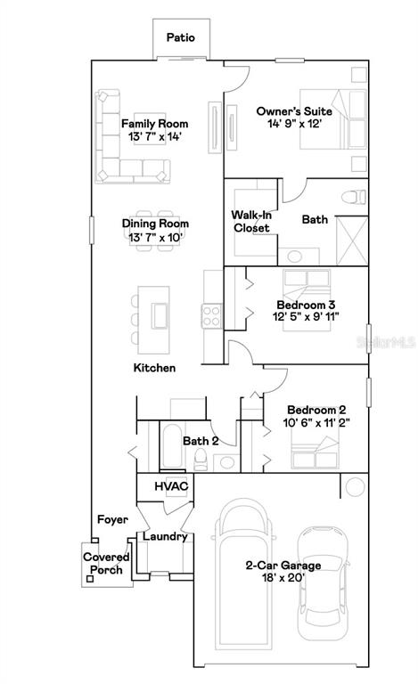This is a floor plan for a single-story home with three bedrooms and a garage — 8115 SW 45TH COURT, OCALA, FL