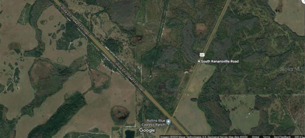 This is a satellite map view showing Florida's Turnpike and U.S. Route 441 — S KENANSVILLE ROAD, OKEECHOBEE, FL