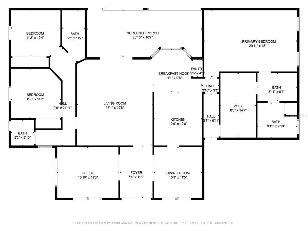 This is a floor plan of a house featuring three bedrooms, an office, and a porch — 2861 POND VIEW DRIVE, HAINES CITY, FL
