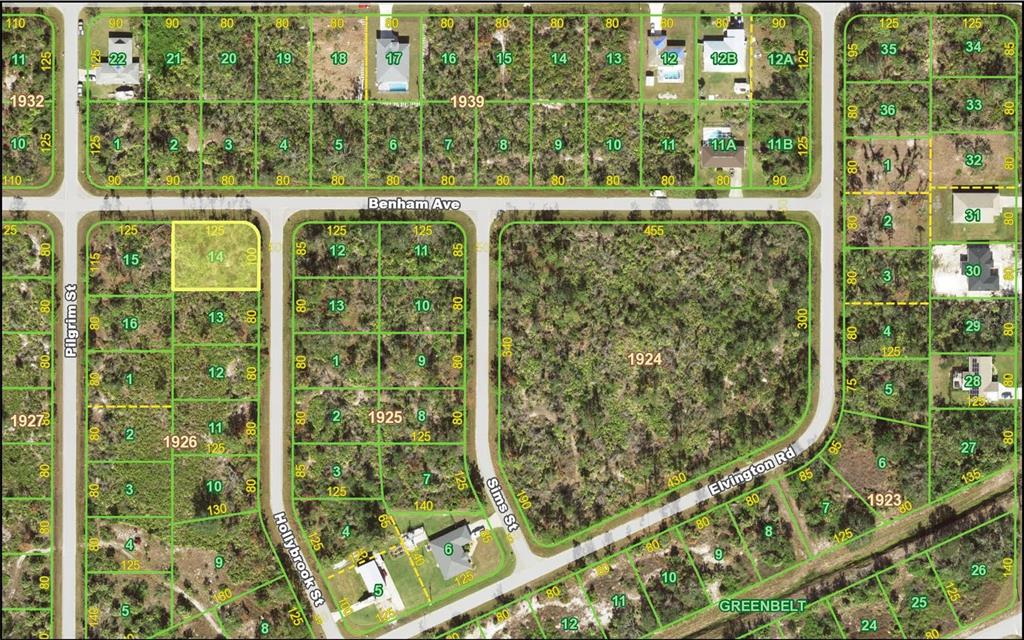 This is a map showing residential land parcels and street layouts in a neighborhood — 12149 BENHAM AVENUE, PORT CHARLOTTE, FL