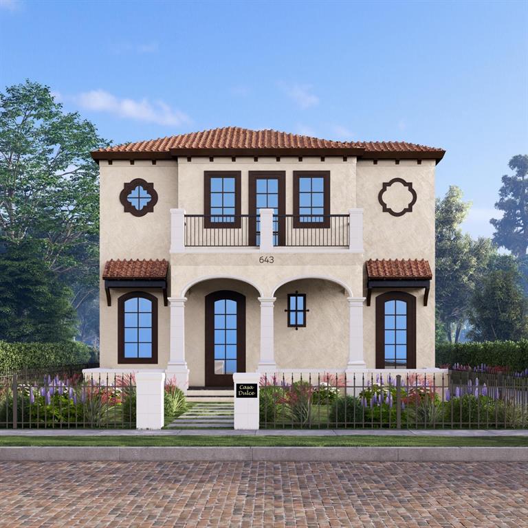 This is a rendering of a two-story Mediterranean-style house with a balcony and tiled roof — AMELIA STREET, ORLANDO, FL