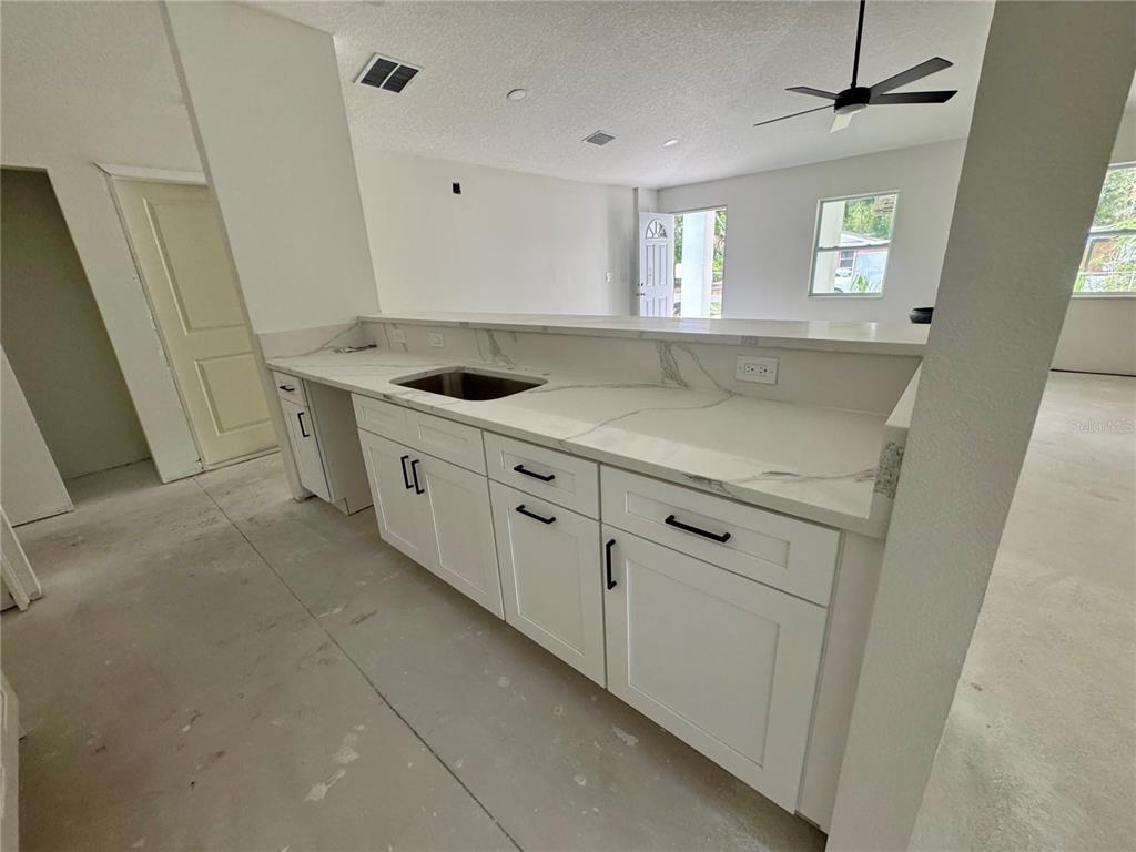 An empty room features white walls, light wood-look flooring, two windows, and a ceiling fan — 2017 E SEWARD STREET, TAMPA, FL