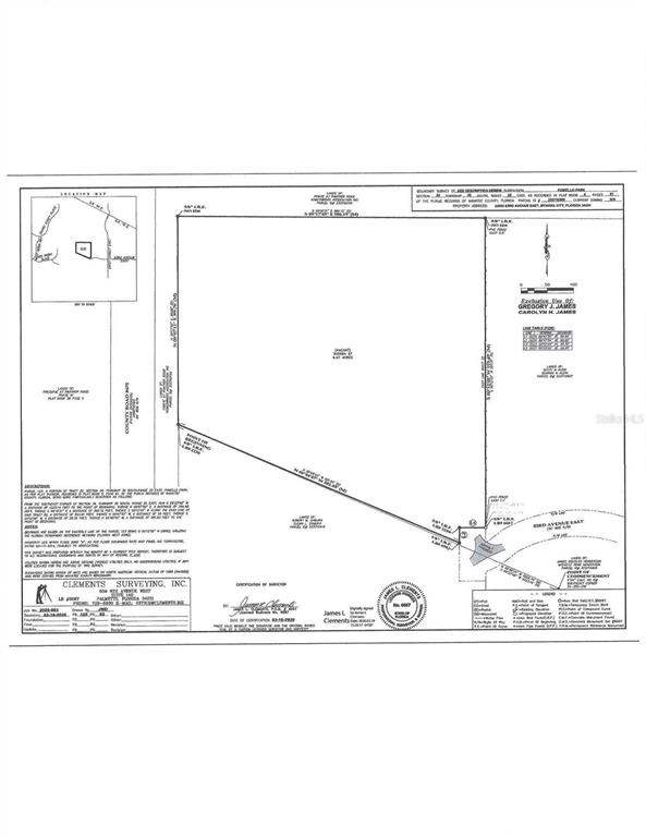 This image is a boundary survey map of a parcel of land — 24005 83RD AVENUE E, MYAKKA CITY, FL