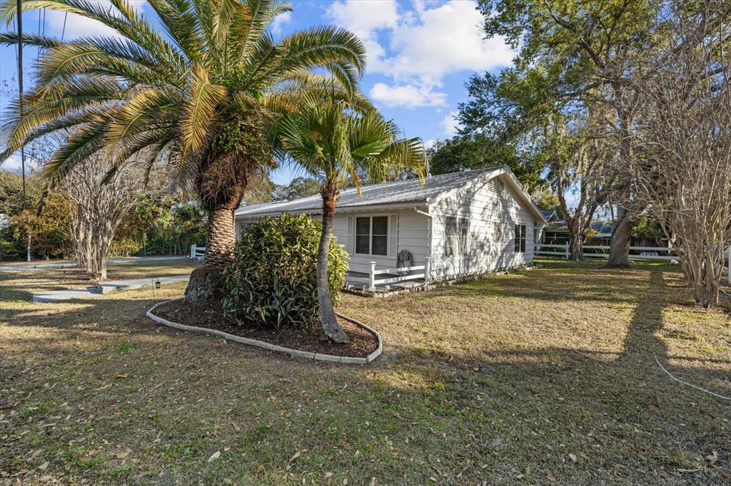 A white single-story house sits on a grassy lot with a large palm tree — 1010 INDIAN BEACH DRIVE DRIVE, SARASOTA, FL