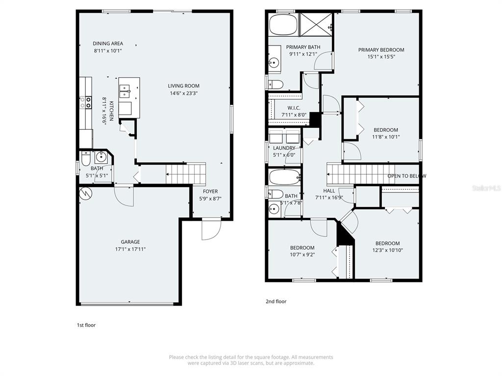 This is a two-story floor plan showing a garage, living areas, and four bedrooms — 3533 CARDINAL FEATHER DRIVE, LAND O LAKES, FL
