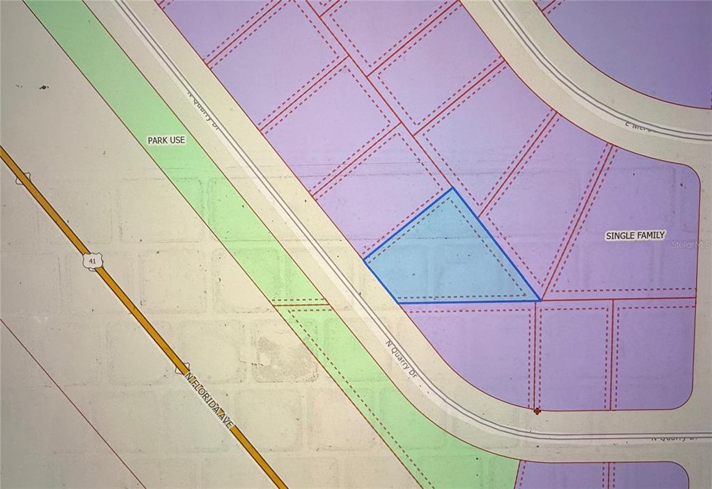 This is a land plat map showing a highlighted parcel of land near a road — 8287 N QUARRY DRIVE, CITRUS SPRINGS, FL